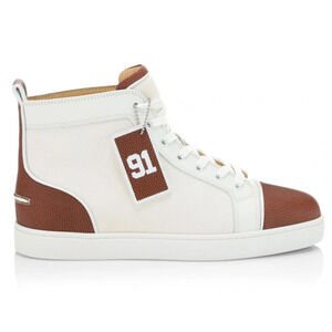 Christian Louboutin Mens Louis SB22 Flat White Brown Bowl High Top Sneaker 42 9